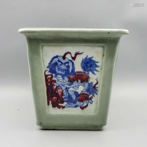 CHINESE CELADON GLAZED SQUARE PLANTER