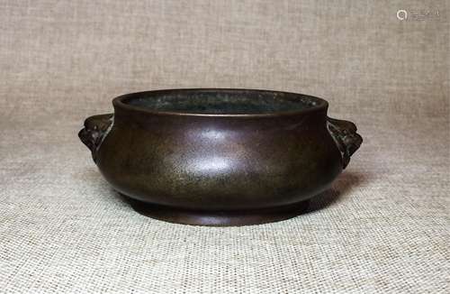 CHINESE BRONZE TWIN EAR CENSER