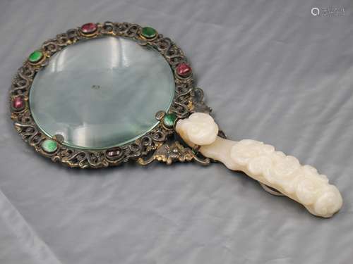 CHINESE MAGNIFYING GLASS WITH WHITE JADE HANDLE