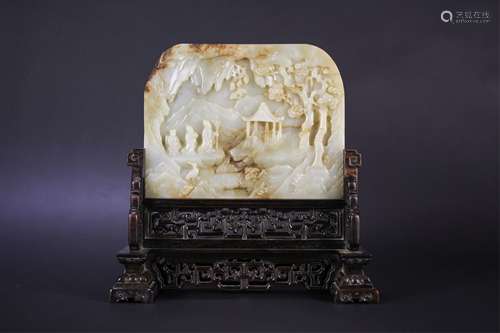 CHINESE JADE PLAQUE TABLE SCREEN