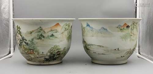 PAIR OF CHINESE QIANJIANG PORCELAIN PLANTERS