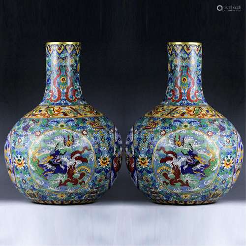 PAIR OF CHINESE CLOISONNE BOTTLE VASE