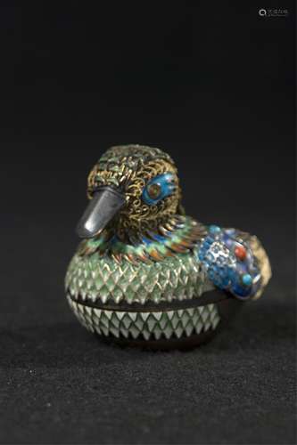 Chinese Silver Enamel Mandarin Duck Box