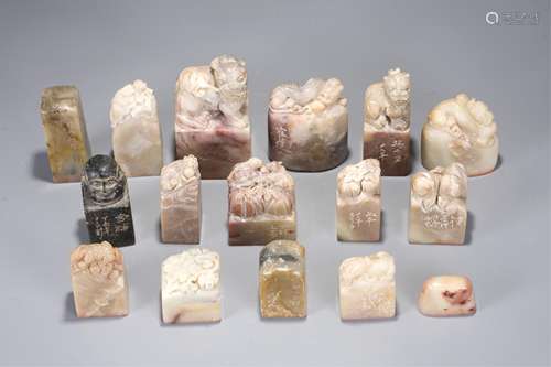 GROUP OF 16 CHINESE SOAPSTONE SEALS