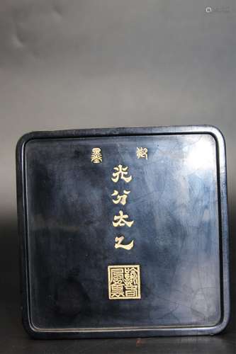 AN OLD CHINESE INK BLOCK, WITH CARVINGS AND MARK