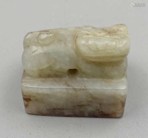 CHINESE QING DYNASTY HETIAN JADE FOOLION SEAL