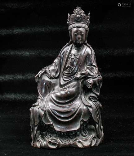 CHINESE ZITAN WOOD FIGURE OF GUANYIN