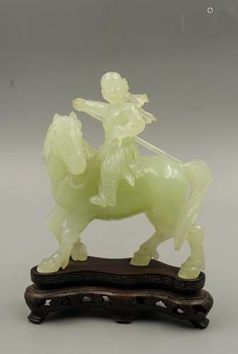 Chinese Jade Carved Figure On Horse