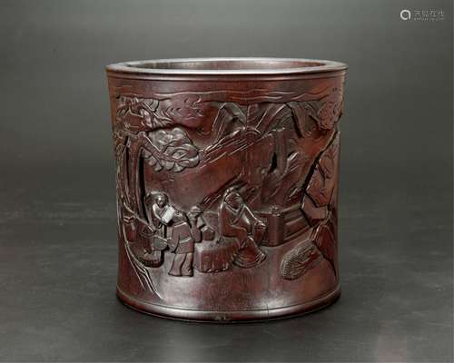 CHINESE ROSE WOOD BRUSH POT