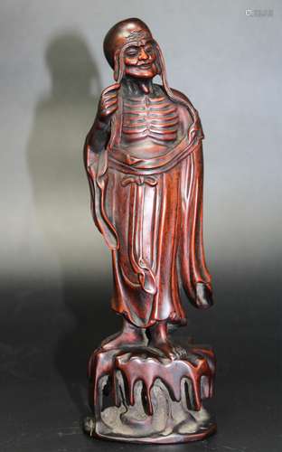 CHINESE HUANGYANG WOOD FIGURE OF LOHAN