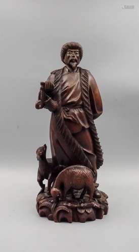 CHINESE HARDWOOD CARVED SHEEP HERDER