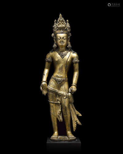 尼泊尔 塔库里时期 十世纪 铜鎏金观世音菩萨像
