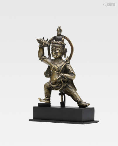 西藏 十三世纪 错银错红铜金刚手菩萨铜像