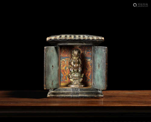 题款指认为十世噶玛巴却英多杰(1604-1674)之作 金刚手俱毗罗复合铜像由