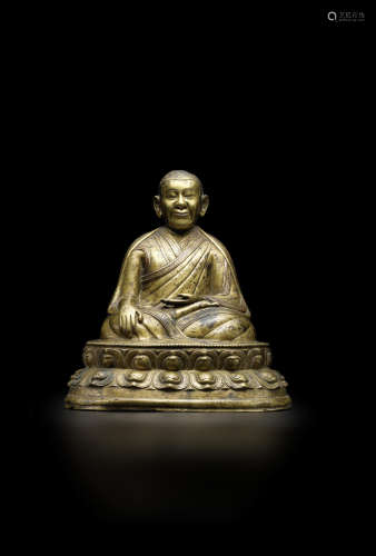 西藏 约十三世纪 错红铜噶举喇嘛铜像