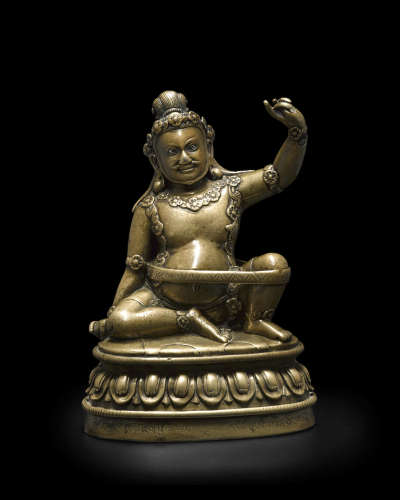 西藏 十五世纪 铜错银毕鲁巴像