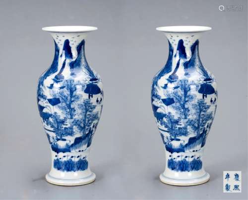 PAIR OF CHINESE BLUE AND WHITE PORCELAIN VASES