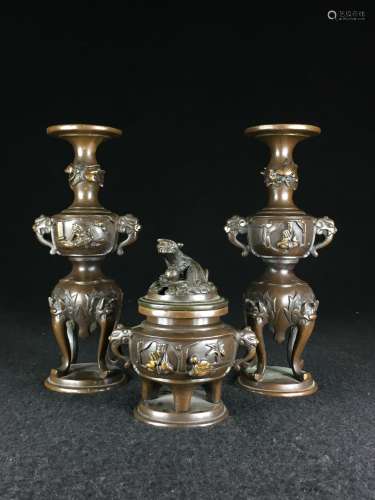 GROUP OF 3 CHINESE BRONZE CENSERS