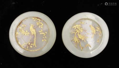 PAIR OF CHINESE GILT WHITE JADE COVER BOXES