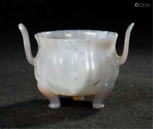CHINESE AGATE CARVED TRIPOD CENSER