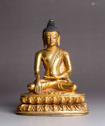 CHINESE GILT BRONZE FIGURE OF SHAKYAMUNI