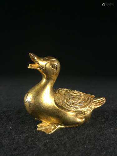 CHINESE GILT BRONZE FIGURE OF DUCK, WITH MARK
