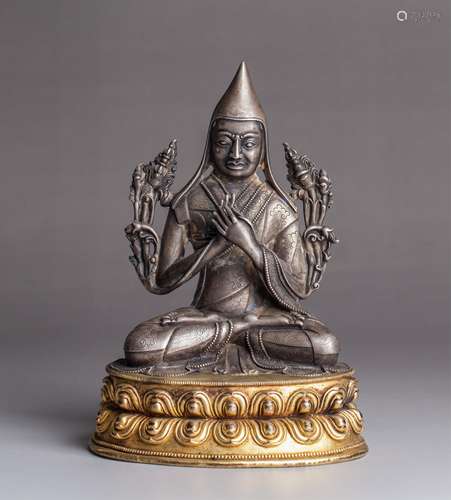 CHINESE GILT BRONZE FIGURE OF JE TSONGKHAPA