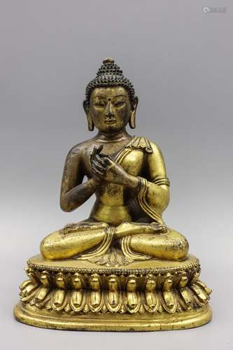 Chinese Seated Gilt Bronze Figure Of Dipankara