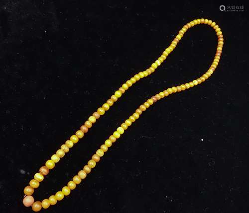 CHINESE QING DYNASTY AMBER PRAYER BEADS NECKLACE