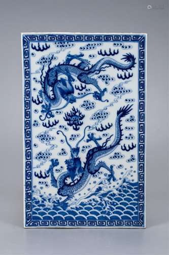 CHINESE BLUE AND WHITE DRAGON PORCELAIN PLAQUE