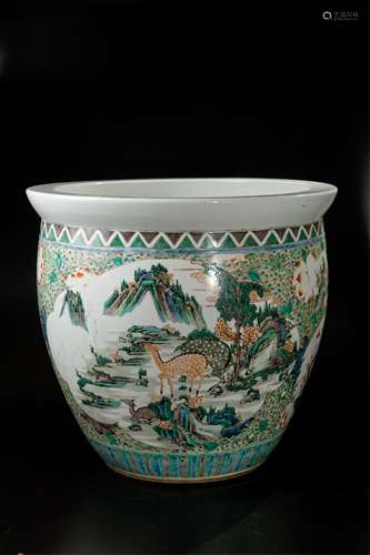 CHINESE FAMILLE ROSE FISH BOWL, DEER SCENE