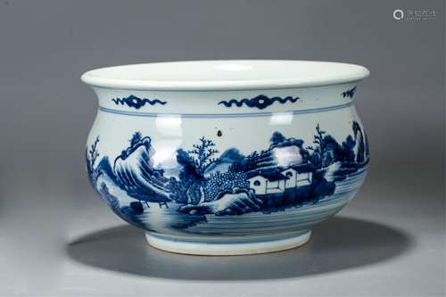 CHINESE BLUE AND WHITE PORCELAIN CENSER