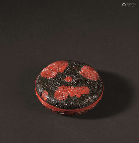 明 “雪堂”款雕漆三色花卉纹香盒