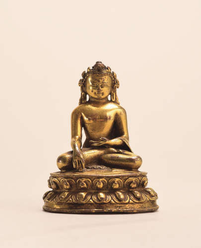 十五世纪 铜鎏金小宝冠佛像