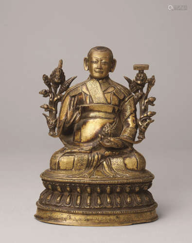 十六世纪 黄铜嵌红铜白银萨迦派上师像