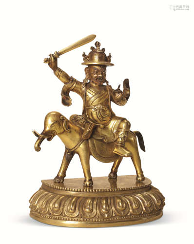 十八世纪 铜鎏金骑象护法像