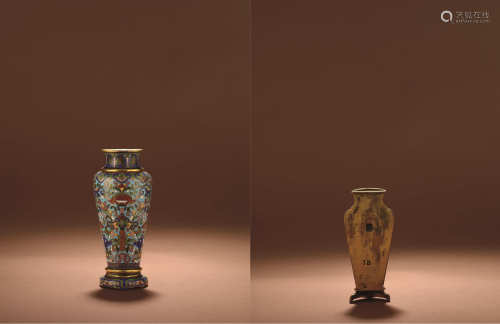 清中期 铜胎掐丝珐琅福庆有余纹壁瓶