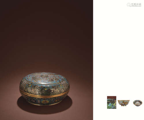 明中期 铜胎掐丝珐琅天马狮子图盖盒