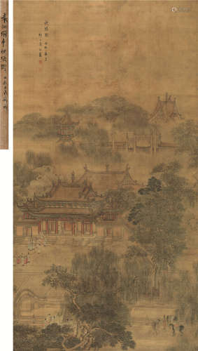 袁江 1723年作 视膳图 立轴 绢本