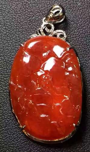 18K Gold Natural Red Jadeite Pendant