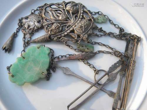 Antique Chinese Silver Jadeite Pendant