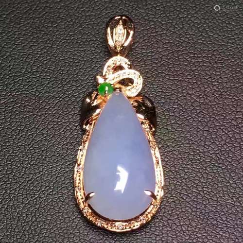 18K Gold  Purple Jadeite Water Drop Pendant