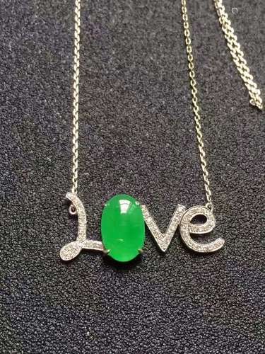 18K Gold Natural Green Jadeite Love Pendant