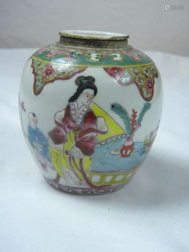 Antique Chinese Famille Rose Beauty and Boy Vase