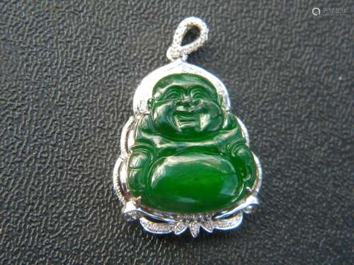 18K Gold Diamond Natural Green Jadeite Buddha Pendant