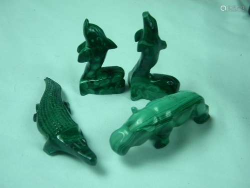 Group of Antique Malachite Carved Statues