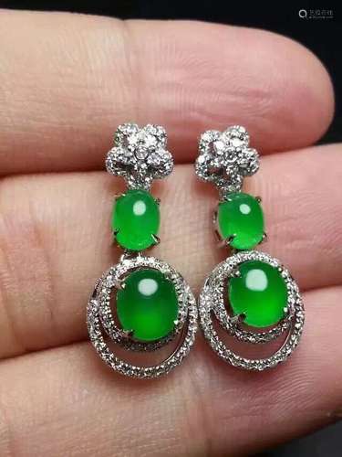 Pair of Natural Green Jadeite Earrings