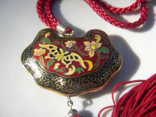 Vintage Cloisonne Butterfly Lock Necklace