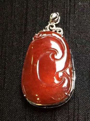 18K Gold Natural Red Jadeite Ruyi Pendant