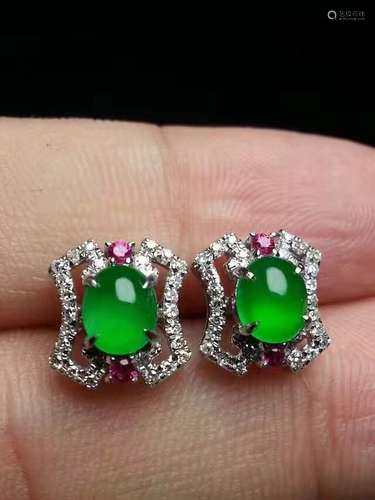 Pair of Natural Green Jadeite Earrings